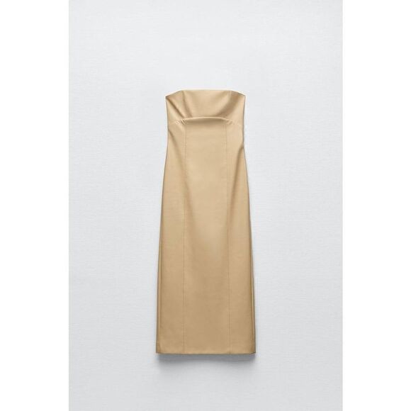 ZARA CREAM FAUX LEATHER MIDI DRESS - Picture 13 of 16